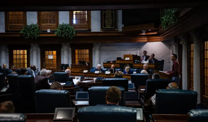 INDIANAPOLIS, IN - JULY 25: An anti-abortion activist gives testimony to the Indiana State Senate at the Indiana State Capitol building on July 25, 2022 in Indianapolis, Indiana. Activists are gathering during a special session of the Indiana state Senate concerning abortion access in the state. (Photo by Jon Cherry/Getty Images)