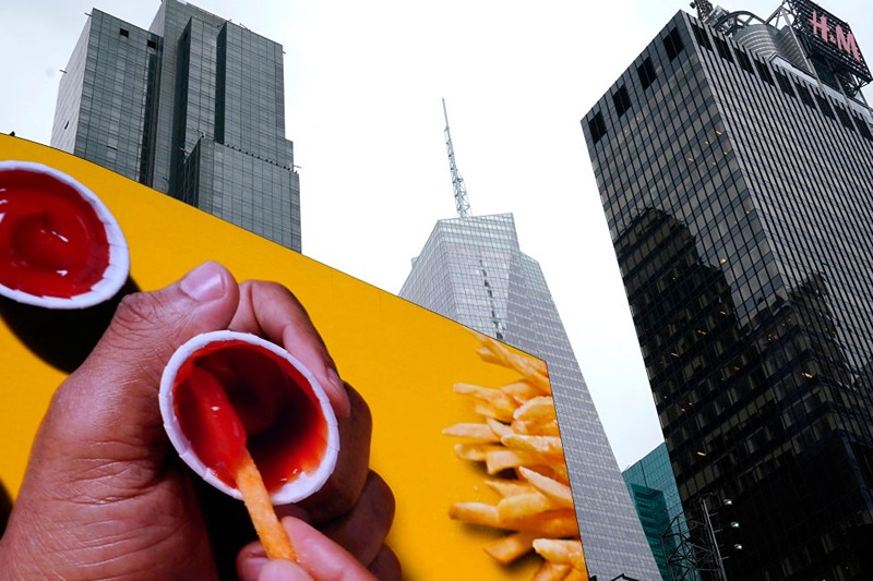 A video billboard showing McDonald's fast food is displayed in Times Square, New York City, on August 22, 2022. According to the New York State Labor Department, New York City has regained only 82 percent of the jobs lost during the Covid-19 pandemic, and remains 176,000 jobs below the pre-pandemic record. (Photo by TIMOTHY A. CLARY / AFP) (Photo by TIMOTHY A. CLARY/AFP via Getty Images)