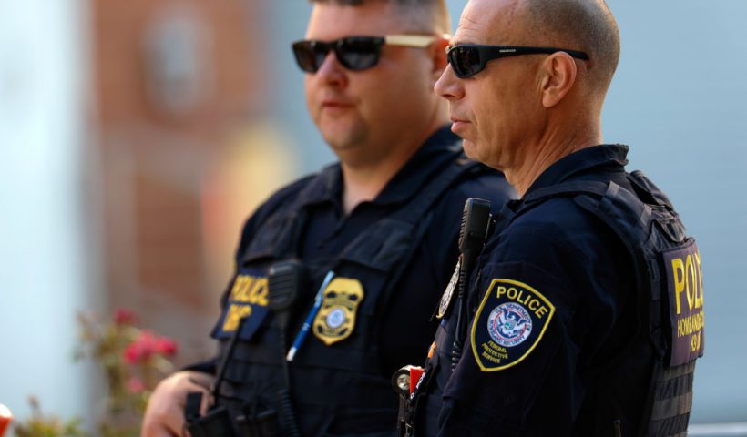 WILMINGTON, DELAWARE - JUNE 04: Law enforcement stand outside of the J. Caleb Boggs Federal Building on June 04, 2024 in Wilmington, Delaware. Opening statements begin today in Hunter Biden's trial for felony gun charges. (Photo by Anna Moneymaker/Getty Images)