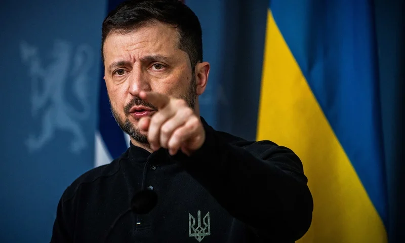 Ukrainian President Volodymyr Zelensky gestures as he addresses a press conference with the Norwegian Prime Minister in the government's representative building in Oslo, Norway on March 20, 2025. (Photo by Ole Berg-Rusten / NTB / AFP) / Norway OUT (Photo by OLE BERG-RUSTEN/NTB/AFP via Getty Images)