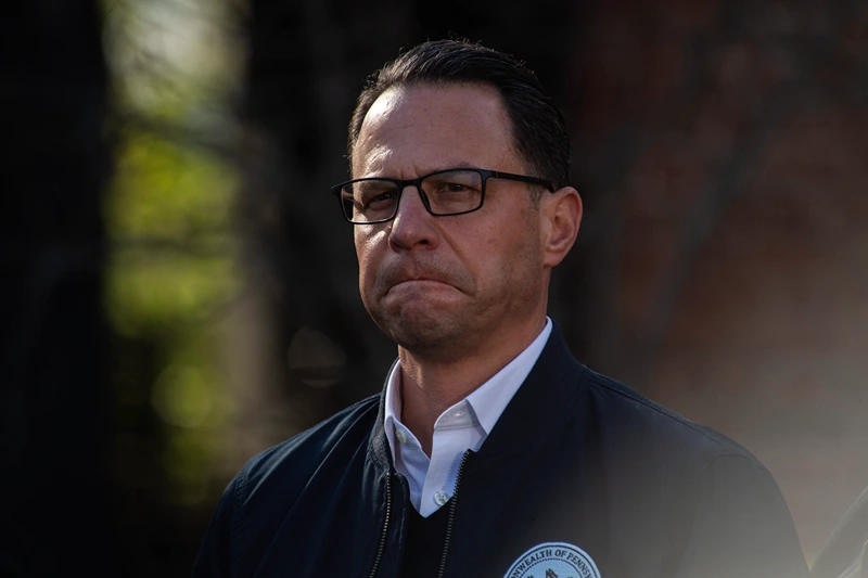 HARRISBURG, PENNSYLVANIA - APRIL 13: Pennsylvania Gov. Josh Shapiro speaks during a press conference outside of the Governor's Mansion after a portion of the property was damaged in an arson fire on April 13, 2025 in Harrisburg, Pennsylvania. Shapiro and his family escaped unharmed and police have a suspect, Cody Balmer, in custody. (Photo by Matthew Hatcher/Getty Images)