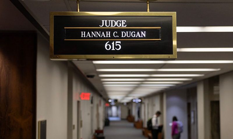 MILWAUKEE, WISCONSIN - APRIL 25: A sign hangs above the courtroom of Milwaukee County Circuit Judge Hannah Dugan in the Milwaukee County Courthouse on April 25, 2025 in Milwaukee, Wisconsin. Judge Dugan was arrested by the FBI after arriving at work this morning and charged in federal court for allegedly helping an undocumented immigrant avoid arrest. (Photo by Scott Olson/Getty Images)