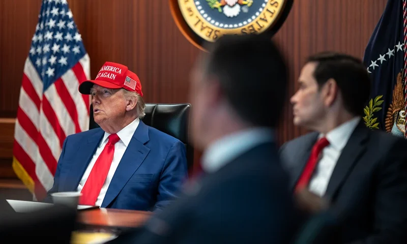 WASHINGTON, DC - JUNE 21: (EDITOR'S NOTE: This Handout image was provided by a third-party organization and may not adhere to Getty Images' editorial policy.) In this handout provided by the White House, U.S. President Donald Trump (L), Defense Secretary Pete Hegseth (C) and Secretary of State Marco Rubio sit in the Situation Room as they monitor the mission that took out three Iranian nuclear enrichment sites, at the White House on June 21, 2025 in Washington, DC. According to the Pentagon three of Iran’s nuclear sites sustained “severe damage” from the U.S. strikes. (Photo by Daniel Torok/The White House via Getty Images)