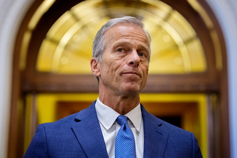 WASHINGTON, DC - JULY 1: (EDITOR'S NOTE: Alternative Crop) Senate Majority Leader John Thune (R-SD) pauses while speaking to reporters off the Senate floor after the Senate passes President Donald Trump's so-called "One, Big, Beautiful Bill," Act at the U.S. Capitol Building on July 1, 2025 in Washington, DC. U.S. Vice President J.D. Vance was the tie-breaking vote as President Donald Trump's so-called "One, Big, Beautiful Bill," Act passes in the Senate. (Photo by Andrew Harnik/Getty Images)