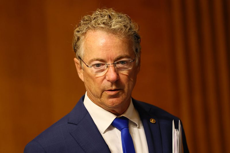 WASHINGTON, DC - JULY 15: Sen. Rand Paul (R-KY) arrives for a confirmation hearing at the Senate Committee on Foreign Relations in the Dirksen Senate Office Building on July 15, 2025 in Washington, DC. Waltz, who was nominated by U.S. President Donald Trump to be the next U.S. Ambassador to the United Nations, previously served as the National Security Adviser. He resigned from that position after facing scrutiny for his involvement in creating a Signal chat that mistakenly included a journalist. This chat discussed sensitive plans for a military strike on Houthi targets in Yemen. (Photo by Michael M. Santiago/Getty Images)