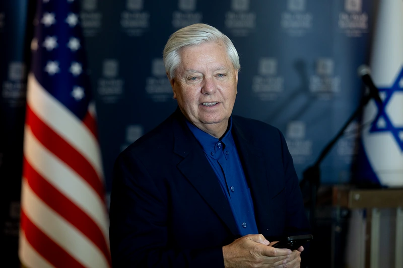 TEL AVIV, ISRAEL - AUGUST 28: U.S Senator Lindsey Graham attends a press conference on August 28, 2025 in Tel Aviv, Israel. U.S. Senator Lindsey Graham is speaking to the press following meetings with government officials in Lebanon and Israel. Earlier this week Graham spoke about a future possible defence agreement between America and Lebanon, with the provision that the Iran-backed militant group Hezbollah be disarmed. (Photo by Amir Levy/Getty Images)