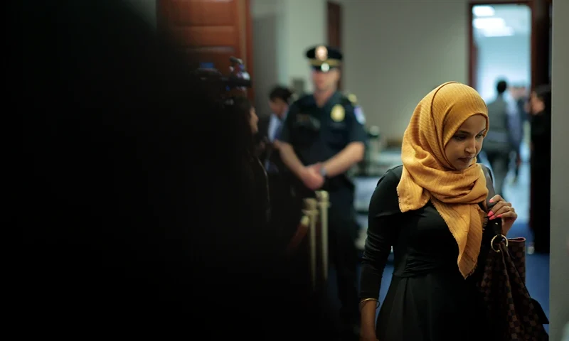 WASHINGTON, DC - SEPTEMBER 29: U.S. Rep. Ilhan Omar (D-MN) leaves a House Democratic caucus meeting at the Capitol on September 29, 2025 in Washington, DC. Republicans and Democrats as well as the White House are working to stave off a federal government shutdown before the September 30 deadline. (Photo by Chip Somodevilla/Getty Images)