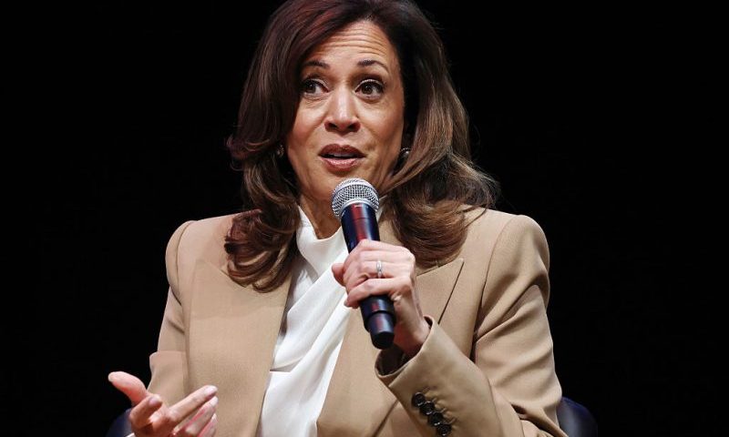 Former Vice President Kamala Harris speaks at the Wiltern Theatre on September 29, 2025 in Los Angeles, California. Harris is in the midst of a 15-city book tour following the release of her new book “107 Days,” recounting her presidential campaign against President Donald Trump. (Photo by Mario Tama/Getty Images)