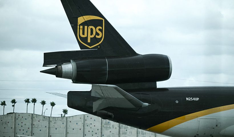 A view of a McDonnell Douglas MD-11 plane operated by UPS at Miami International Airport, after US President Donald Trump arrived on Air Force One on his way to speak at the American Business Forum in Miami on November 5, 2025. (Photo by Brendan SMIALOWSKI / AFP) (Photo by BRENDAN SMIALOWSKI/AFP via Getty Images)