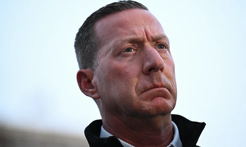 US Secret Service Director Sean Curran looks on during a press conference after a shooting in downtown Washington, DC, on November 26, 2025. On November 26, FBI Director Kash Patel told reporters two National Guard troops shot blocks away from the White House in downtown Washington were critically wounded, clarifying earlier erroneous reports that they had died. (Photo by Drew ANGERER / AFP via Getty Images)