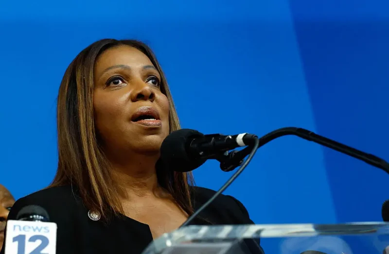 New York Attorney General Letitia James speaks during the National Action Network (NAN) Annual Thanksgiving Feeding event in Harlem, New York City, on Thanksgiving Day, November 27, 2025. (Photo by kena betancur / AFP via Getty Images)