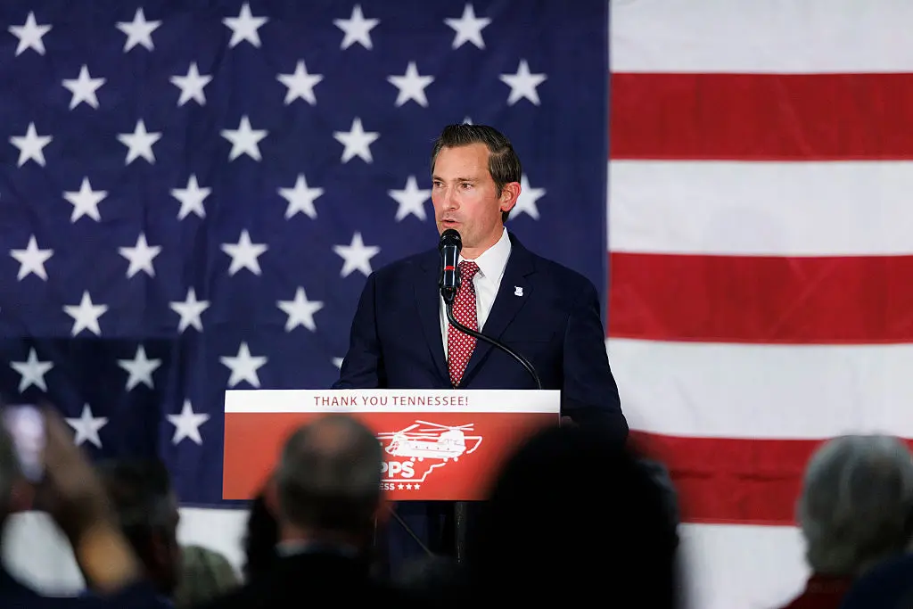 House of Representative-elect Republican Matt Van Epps delivers his victory speech at Millennium Hotel Maxwell House Nashville on December 2, 2025 in Nashville, Tennessee. (Photo by Brett Carlsen/Getty Images)