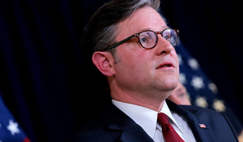 WASHINGTON, DC - DECEMBER 02: U.S. Speaker of the House Mike Johnson (R-LA) speaks to reporters during a news conference after a House GOP conference meeting on Capitol Hill on December 02, 2025 in Washington, DC. During the press conference, House Republican leadership spoke about a range of topics including the recent shooting targeting National Guard members in Washington DC and healthcare legislation. (Photo by Anna Moneymaker/Getty Images)
