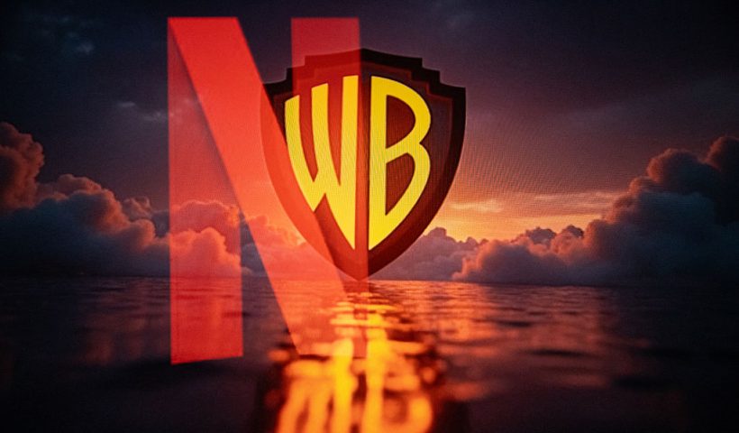 Double exposure photograph of the Netflix logo and the Warner Bros logo at Kerlouan in Brittany in France on December 05 2025. (Photo by Vincent Feuray / Hans Lucas / AFP via Getty Images)