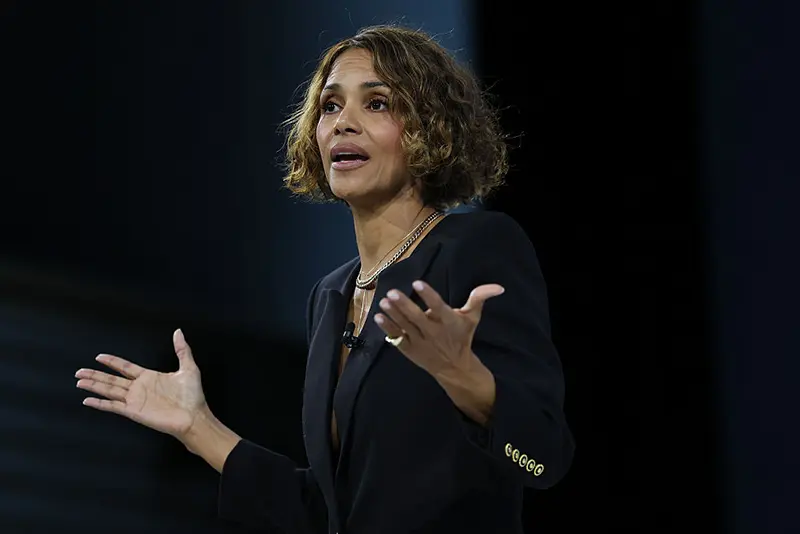 Founder of Respin, filmmaker and advocate Halle Berry speaks onstage during the 2025 New York Times Dealbook Summit at Jazz at Lincoln Center on December 03, 2025 in New York City. (Photo by Michael M. Santiago/Getty Images)
