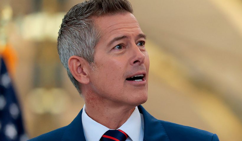 ARLINGTON, VA - DECEMBER 08: U.S. Transportation Secretary Sean P. Duffy speaks alongside Human Services Secretary Robert F. Kennedy Jr. at a conference discussing the launch of the "Make Travel Family Friendly Again" campaign at Ronald Reagan Washington National Airport on December 08, 2025 in Arlington, Virginia. The campaign's focus is to incentivize family-friendly resources at airports. (Photo by Heather Diehl/Getty Images)