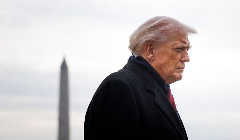 WASHINGTON, DC - DECEMBER 13: U.S. President Donald Trump speaks to reporters before boarding Marine One on the South Lawn at the White House on December 13, 2025 in Washington, DC. Trump is set to travel to Baltimore, Maryland, where he is expected to attend the annual Army-Navy collegiate football game. (Photo by Tom Brenner/Getty Images)