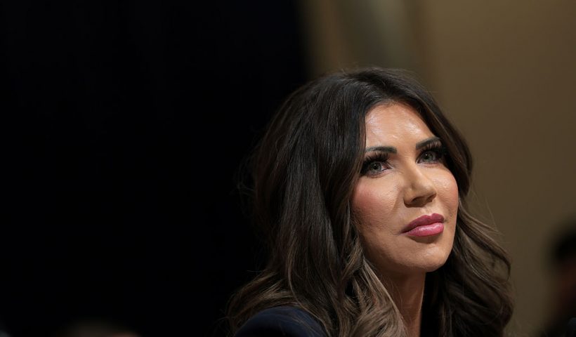 WASHINGTON, DC - DECEMBER 11: U.S. Secretary of Homeland Security Kristi Noem testifies before the House Committee on Homeland Security in the Cannon House Office Building on December 11, 2025 in Washington, DC. The committee convened to hear testimony from top national security officials on potential worldwide threats. (Photo by Anna Moneymaker/Getty Images)