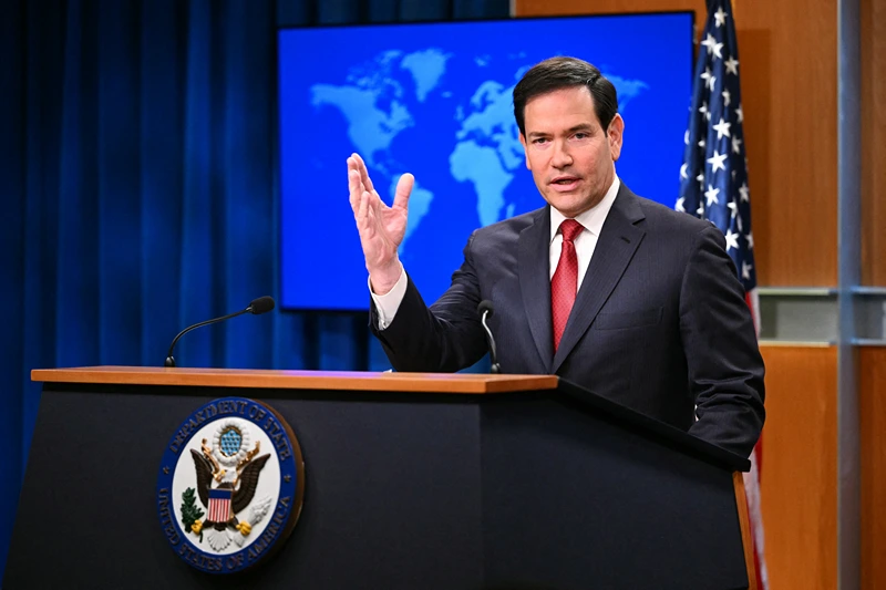 US Secretary of State Marco Rubio speaks during an end-of-year press conference in the State Department Press Briefing Room in Washington, DC on December 19, 2025. (Photo by Mandel NGAN / AFP via Getty Images)