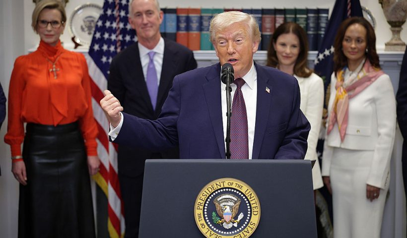 WASHINGTON, DC - DECEMBER 19: U.S. President Donald Trump speaks during an event in the Roosevelt Room of the White House December 19, 2025 in Washington, DC. Trump delivered remarks on lowering prescription drug prices during the event. (Photo by Alex Wong/Getty Images)