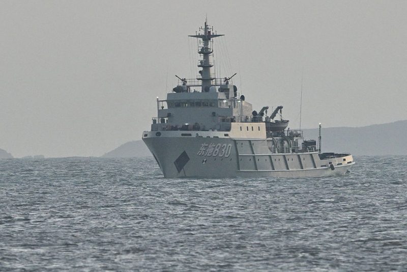 A Chinese ship is seen in waters near Pingtan island, the closest point to Taiwan, in eastern China's Fujian province on December 29, 2025. China launched live-fire drills around Taiwan on December 29 that it said would simulate a blockade of the self-ruled island's key ports, prompting Taipei to condemn Beijing's "military intimidation". (Photo by ADEK BERRY / AFP via Getty Images)