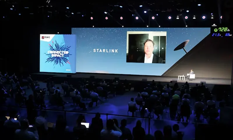SpaceX founder and Tesla CEO Elon Musk speaks on a screen during the Mobile World Congress (MWC) in Barcelona, Spain, June 29, 2021. REUTERS/Nacho Doce