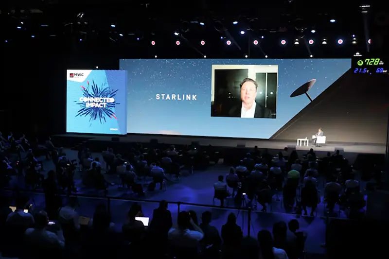 SpaceX founder and Tesla CEO Elon Musk speaks on a screen during the Mobile World Congress (MWC) in Barcelona, Spain, June 29, 2021. REUTERS/Nacho Doce