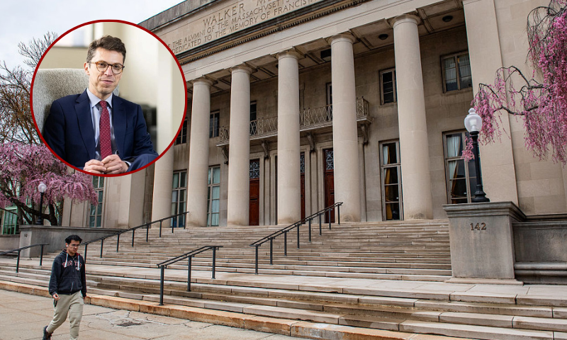 (L) a photograph posted onto X portraits Nuno F.G. Loureiro, a physics professor at the Massachusetts Institute of Technology(MIT) who was shot at his home near Boston.(Photo: Yahoo News on X) / (Background) People walk on the campus of Massachusetts Institute of Technology (MIT) in Cambridge, Massachussetts.. (Photo by Joseph Prezioso / AFP) (Photo by JOSEPH PREZIOSO/AFP via Getty Images)