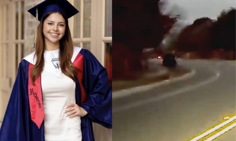 (L) A photograph of the missing 19-year-old Camila Mendoza Olmos Via X / (R) A screengrab from a dashcam video potentially showing Camila Mendoza Olmos days after disappearing from her home Via X