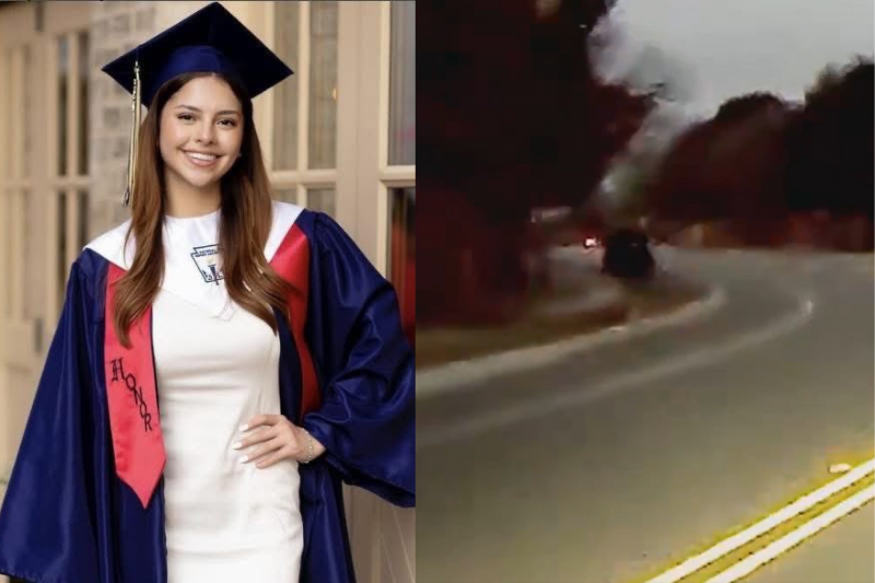 (L) A photograph of the missing 19-year-old Camila Mendoza Olmos Via X / (R) A screengrab from a dashcam video potentially showing Camila Mendoza Olmos days after disappearing from her home Via X