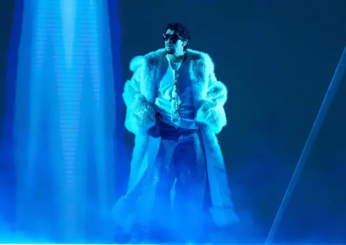 Bad Bunny performs during the iHeartRadio Music Awards in Los Angeles on March 17, 2025. (AP Photo/Chris Pizzello)