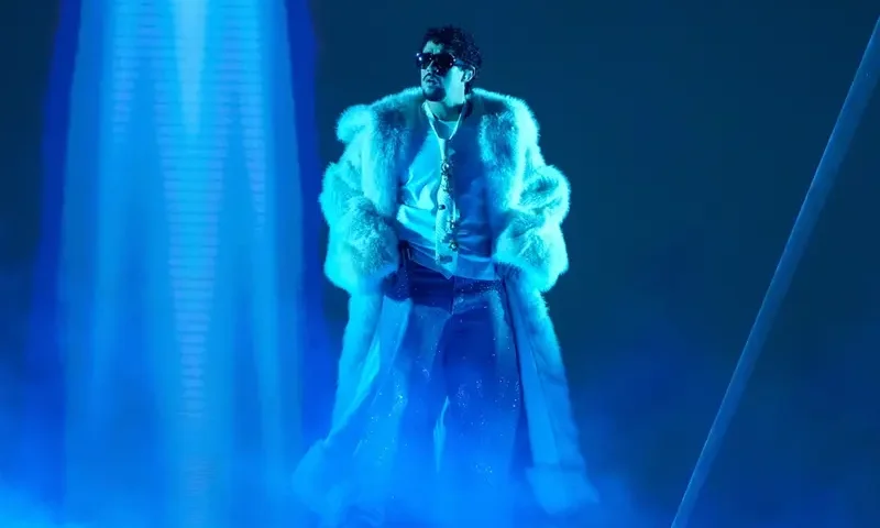Bad Bunny performs during the iHeartRadio Music Awards in Los Angeles on March 17, 2025. (AP Photo/Chris Pizzello)