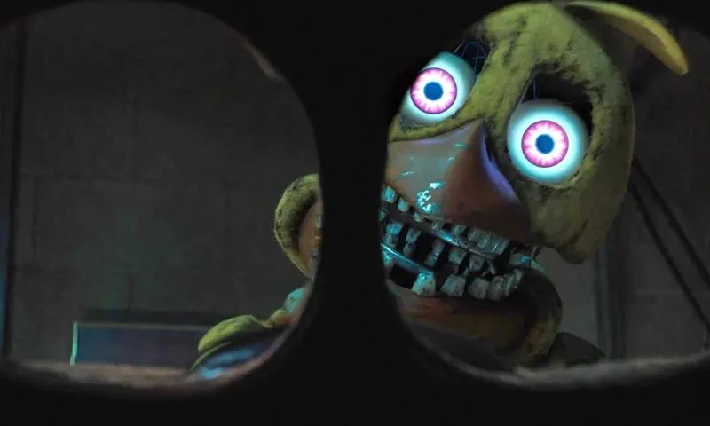 A Withered Chica in a scene from “Five Nights at Freddy’s 2.” (Ryan Green/Universal Pictures via AP)