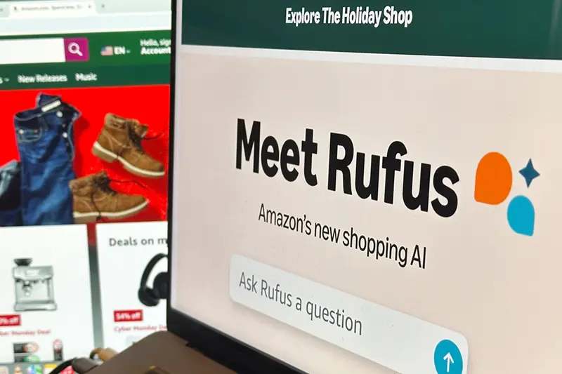 Amazon’s generative AI-powered shopping assistant, Rufus, appears on a computer monitor, Dec. 1, 2024, in New York. (AP Photo/Peter Morgan, File)