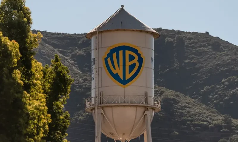 The Warner Bros. water tower is seen at Warner Bros. Studios in Burbank, Calif., Friday, Dec. 5, 2025. (AP Photo/Jae C. Hong)