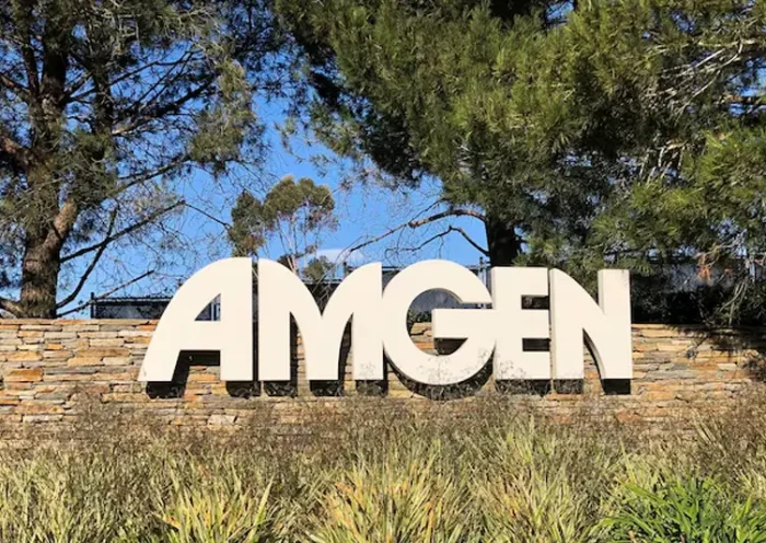 An Amgen sign is seen at the company's headquarters in Thousand Oaks, California, U.S., November 6, 2019. REUTERS/Deena Beasley/File Photo