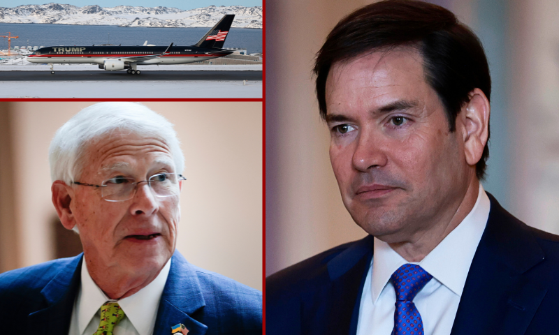 (L-Top) TOPSHOT - An aircraft alledgedly carrying US businessman Donald Trump Jr. arrives in Nuuk, Greenland on January 7, 2025. Donald Trump Jr made a private visit to Greenland, a Danish autonomous territory coveted by Trump Sr and which hopes to one day be independent but remains dependent on Copenhagen for now. (Photo by Emil Stach / Ritzau Scanpix / AFP) / Denmark OUT (Photo by EMIL STACH/Ritzau Scanpix/AFP via Getty Images) / (L-bottom) WASHINGTON, DC - DECEMBER 17: Sen. Roger Wicker (R-MS) arrives before a closed briefing in the U.S. Capitol Building on December 17, 2025 in Washington, DC. The Senate Armed Services Committee received a closed door briefing on the Sept. 2nd Venezuela boat strikes one day after Defense Secretary Pete Hegseth declined to show the unedited video to members of the House and Senate. (Photo by Heather Diehl/Getty Images) / (R) WASHINGTON, DC - JANUARY 07: U.S. Secretary of State Marco Rubio arrives to a closed door briefing with senators on the U.S. the capture of Venezuela’s Nicolas Maduro and his wife, Cilia Flores, at the U.S. Capitol on January 7, 2026 in Washington, DC. Nicolas Maduro and his wife, Cilia Flores, were taken to New York on Saturday after they were captured by the U.S. military in Caracas. They are being detained at the Metropolitan Detention Center in Brooklyn and are expected to face federal charges related to drug trafficking and working with gangs designated as terrorist organizations. (Photo by Heather Diehl/Getty Images)