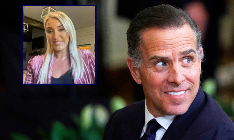 (Background) WASHINGTON, DC - JANUARY 4: Hunter Biden, son of U.S. U.S. President Joe Biden, looks on from the East Room of the White House during a Medal of Freedom ceremony on January 4, 2025 in Washington, DC. President Biden is awarding 19 recipients with the nation's highest civilian honor. President Biden is awarding 19 recipients with the nation's highest civilian honor. (Photo by Tom Brenner/Getty Images) / (L) Screenshot image taken via: Real America with Dan Ball - One America News (OAN).