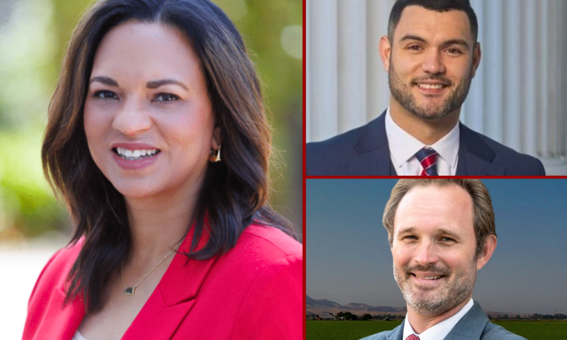 (L) Corrin Rankin, Chairwoman of the California Republican Party. (Photo via: Calif. GOP) / (R-top) David Tangipa, Republican Assemblymember who represents parts of Fresno (Photo via: Calif. govt. / (R-bottom) James Gallagher, Republican Assembly Minority Leader. (Photo via: Calif. govt.)