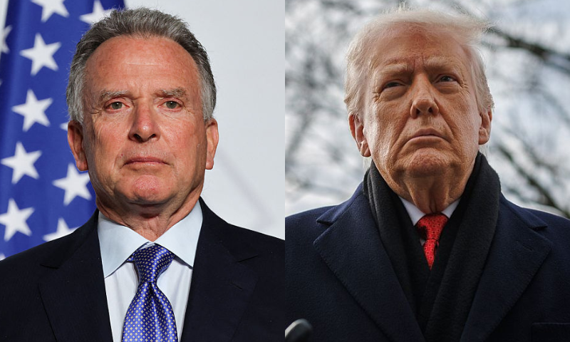 (L) US Special Envoy Steve Witkoff looks on as he delivers a press conference upon the signing of the declaration on deploying post-ceasefire force in Ukraine during the Coalition of the Willing summit on security guarantees for Ukraine, at the Elysee Palace in Paris on January 6, 2026. The summit of the group of Ukraine supporters dubbed the "Coalition of the Willing" is the latest of several meetings planned for the new year as diplomatic efforts to end Europe's deadliest conflict since World War II have gained pace in recent weeks. (Photo by Ludovic MARIN / POOL / AFP via Getty Images) / (R) President Donald Trump speaks to reporters on the South Lawn before boarding Marine One at the White House on January 16, 2026 in Washington, DC. The President is expected to travel to Florida where he will remain for the weekend. (Photo by Tom Brenner/Getty Images)