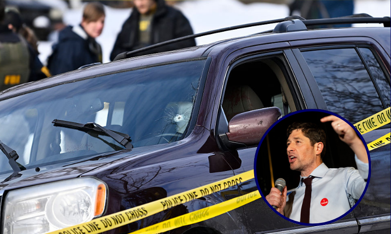 Police tape surrounds a vehicle suspected to be involved in a shooting by an ICE agent during federal law enforcement operations on January 07, 2026 in Minneapolis, Minnesota. According to federal officials, the agent, “fearing for his life” killed a woman during a confrontation in south Minneapolis. (Photo by Stephen Maturen/Getty Images) / Minneapolis Mayor Jacob Frey speaks at an Election Night party on November 4, 2025 in Minneapolis, Minnesota. Frey, the incumbent, seeks reelection to his third term while opposed by three other Democrats. (Photo by Stephen Maturen/Getty Images)