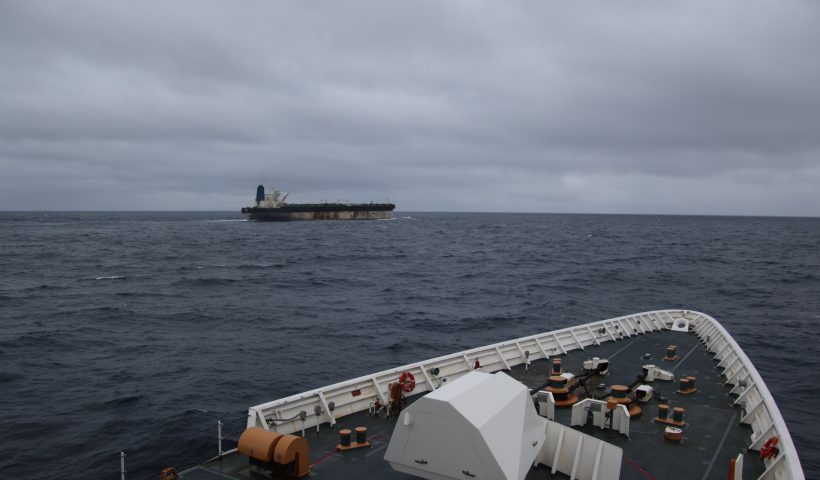 View of the merchant tanker Bella 1 in the North Atlantic Ocean (via: U.S. European Command; X)