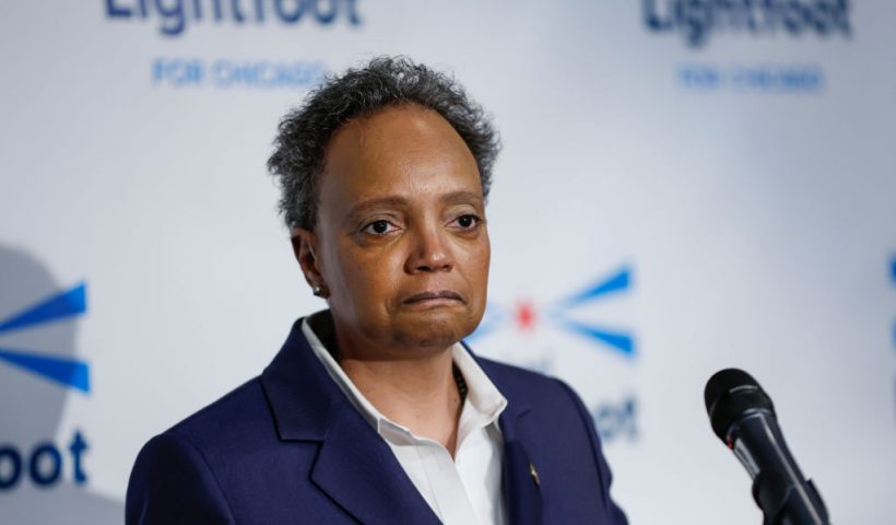 CHICAGO, IL - FEBRUARY 28: Chicago Mayor Lori Lightfoot speaks at an election night rally at Mid-America Carpenters Regional Council on February 28, 2023 in Chicago, Illinois. Lightfoot lost in her bid for a second term, trailing former public schools executive Paul Vallas and Brandon Johnson, a county board commissioner, both of whom advance to a runoff election on April 4. (Photo by Kamil Krzaczynski/Getty Images)