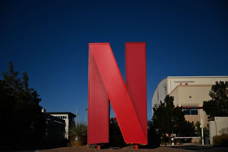 TOPSHOT - The Netflix logo is displayed at the entrance to Netflix Albuquerque Studios film and television production studio lot in Albuquerque, New Mexico on October 13, 2023. (Photo by Patrick T. Fallon / AFP) (Photo by PATRICK T. FALLON/AFP via Getty Images)