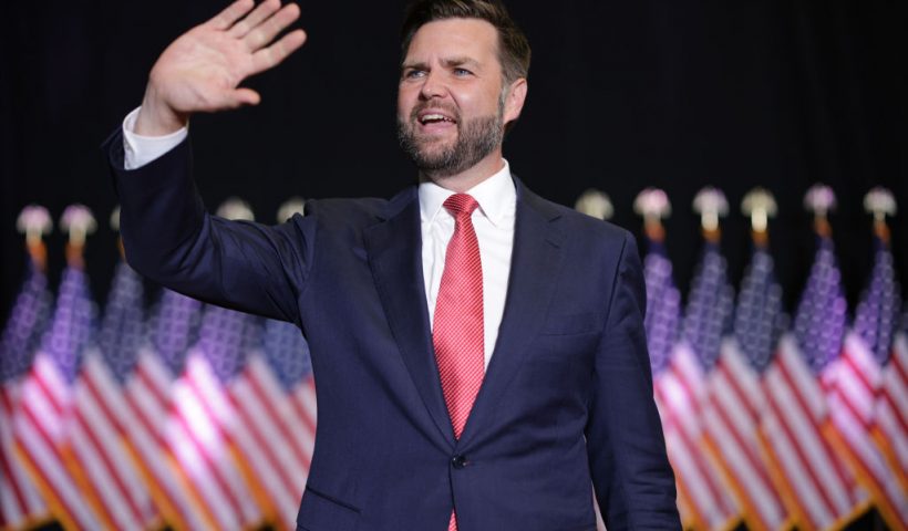 RADFORD, VIRGINIA - JULY 22: Republican vice presidential nominee, U.S. Sen. J.D. Vance (R-OH) holds a campaign rally at Radford University on July 22, 2024 in Radford, Virginia. Vance is on the first campaign swing for either presidential ticket since President Joe Biden yesterday abruptly ended his reelection bid and threw his support behind Vice President Kamala Harris. (Photo by Alex Wong/Getty Images)