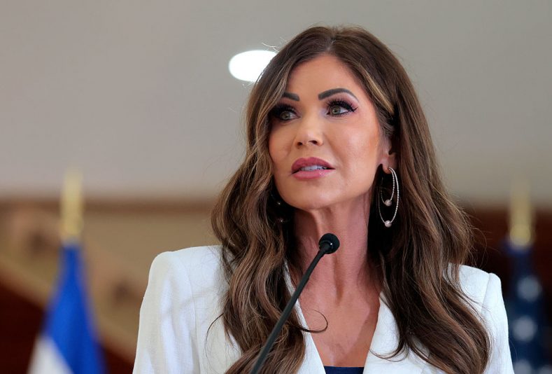 SAN JOSE, COSTA RICA - JUNE 25: U.S. Homeland Security Secretary Kristi Noem speaks during a press conference with President of Costa Rica Rodrigo Chaves Robles at the Casa Presidencial on June 25, 2025 in San Jose, Costa Rica. Noem continues her visits to several Central American countries today, meeting with political leaders and learning about immigration programs and facilities supported by the U.S. Department of Homeland Security, with a focus on U.S. security cooperation initiatives in the region. (Photo by Anna Moneymaker/Getty Images)