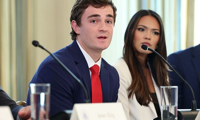 WASHINGTON, DC - OCTOBER 08: Independent journalist Nick Shirley speaks during a roundtable discussion in the State Dining Room of the White House on October 08, 2025 in Washington, DC. Trump’s administration held the roundtable to discuss the anti-fascist Antifa movement after signing an executive order designating it as a “domestic terrorist organization”. (Photo by Anna Moneymaker/Getty Images)