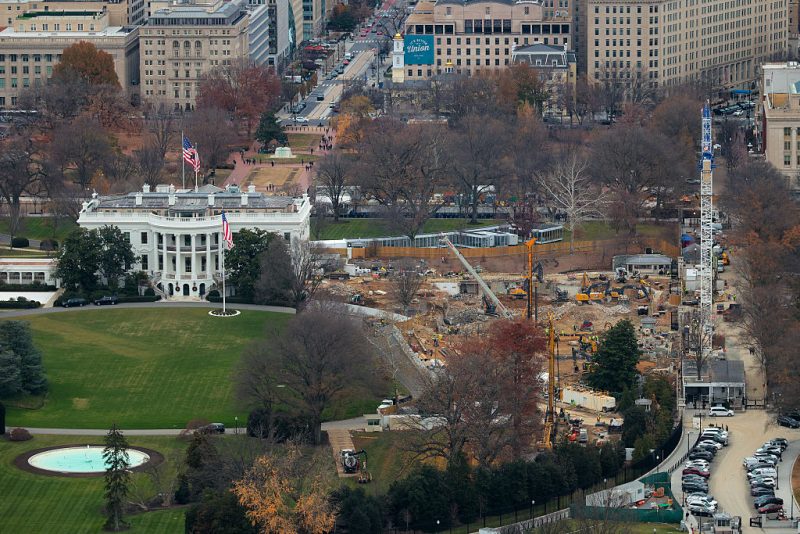 WASHINGTON, DC - DECEMBER 08: Demolition work continues where the East Wing once stood at the White House on December 08, 2025 in Washington, DC. President Donald Trump ordered the 123-year-old East Wing and Jacqueline Kennedy Garden leveled to make way for a new 90,000-square-foot ballroom that he says will cost around $300 million and will be paid for with private donations. (Photo by Chip Somodevilla/Getty Images)