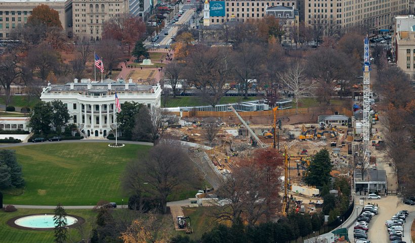 WASHINGTON, DC - DECEMBER 08: Demolition work continues where the East Wing once stood at the White House on December 08, 2025 in Washington, DC. President Donald Trump ordered the 123-year-old East Wing and Jacqueline Kennedy Garden leveled to make way for a new 90,000-square-foot ballroom that he says will cost around $300 million and will be paid for with private donations. (Photo by Chip Somodevilla/Getty Images)