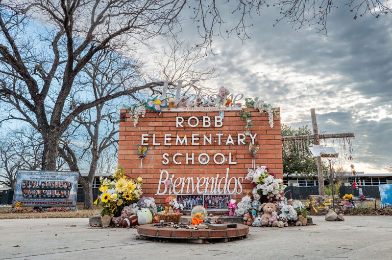 UVALDE, TEXAS - JANUARY 05: A memorial dedicated to the 19 children and two adults murdered on May 24,2022 during a mass shooting at Robb Elementary School is seen on January 05, 2026 in Uvalde, Texas. The first trial over law enforcement's delayed response to the Uvalde school shooting began today with former Uvalde schools officer Adrian Gonzales standing trial in Corpus Christi. Gonzales faces 29 counts of child endangerment. The trial is a rare case in which a law enforcement officer could be convicted for allegedly failing to appropriately respond to criminal activity. (Photo by Brandon Bell/Getty Images)
